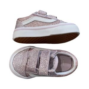 Vans Toddler Glitter Old Skool Sneakers Rose Gold Pink Size 4 Velcro